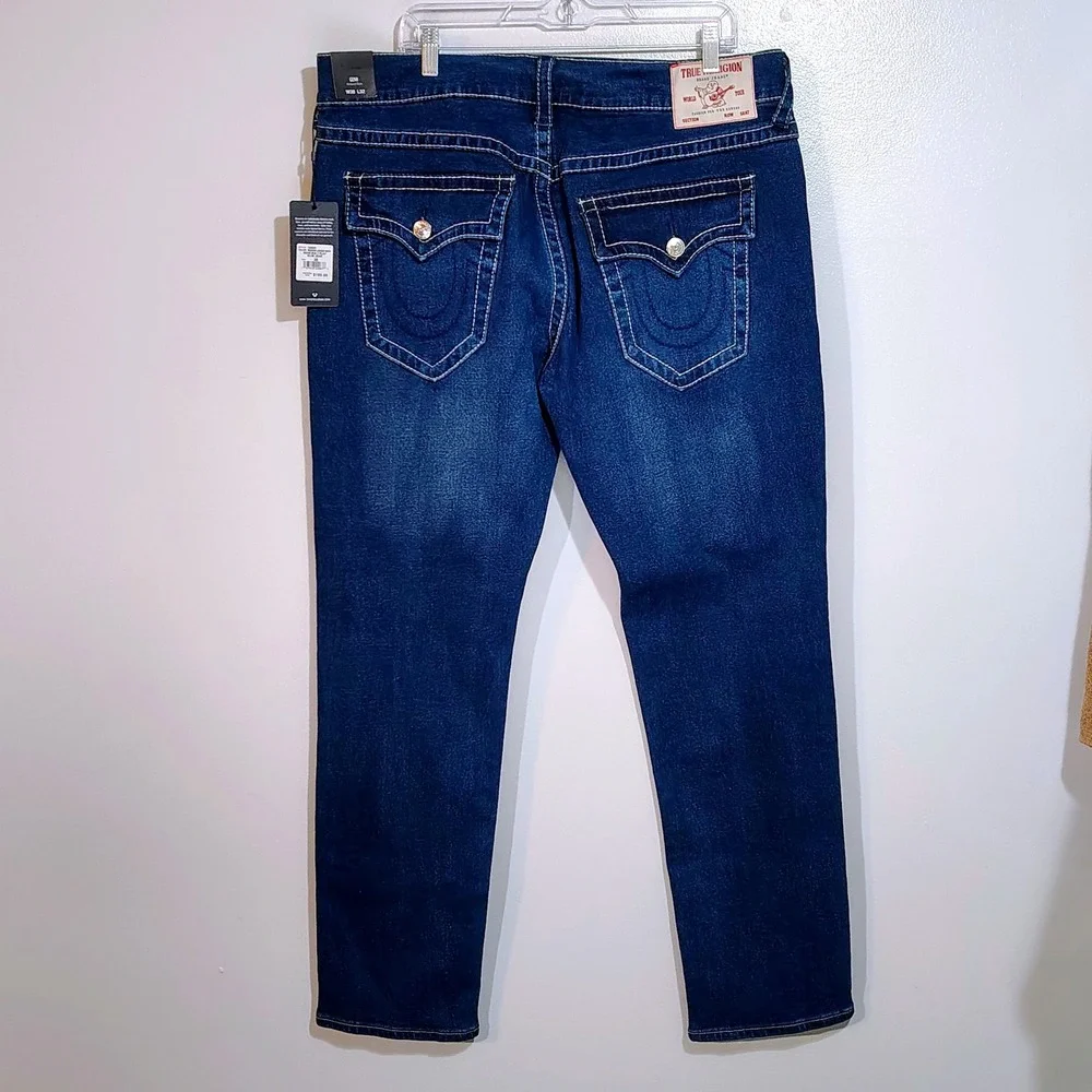 True Religion Geno Big T Flap Slim Jeans Mens Size 38 Medium Lagoon W38 L32 Wash